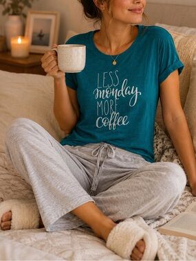 Wildflowers Teal 'Less Monday More Coffee' Short Sleeve Tee